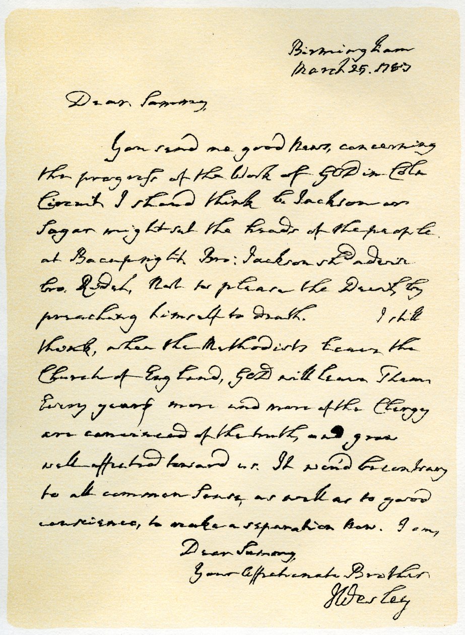 Lettre de John Wesley à Samuel Bradburn, 25 mars 1783 - John Wesley