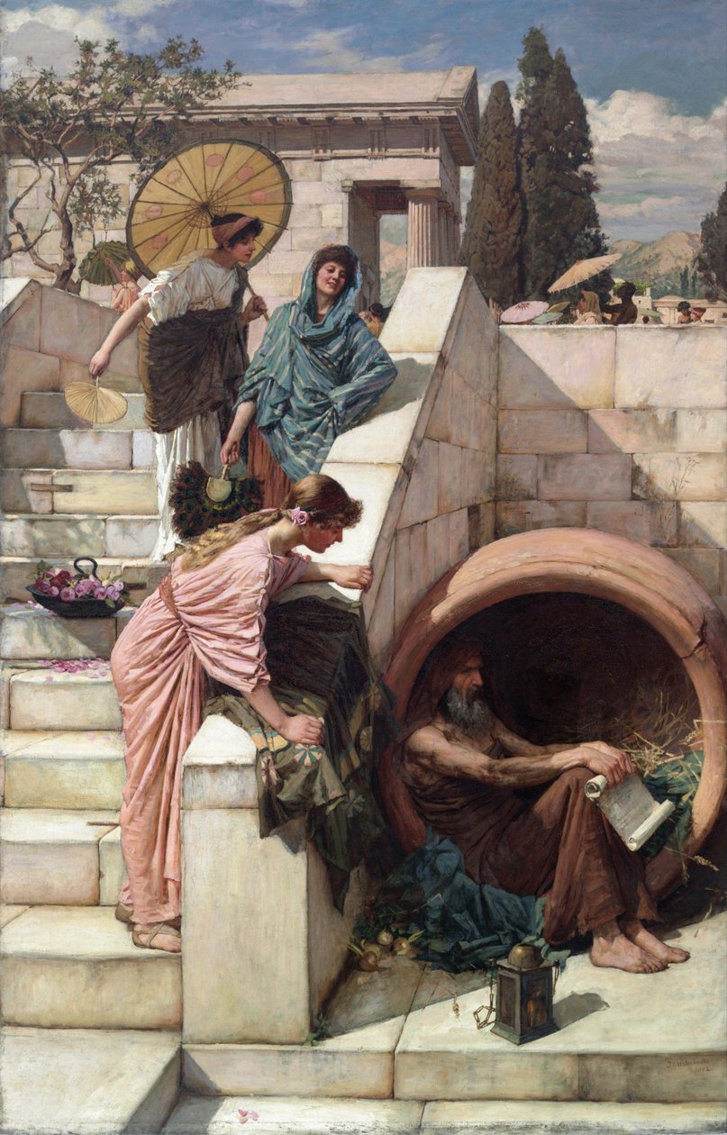 Diogène dans son tonneau, vers 1882 (huile sur toile) - John William Waterhouse