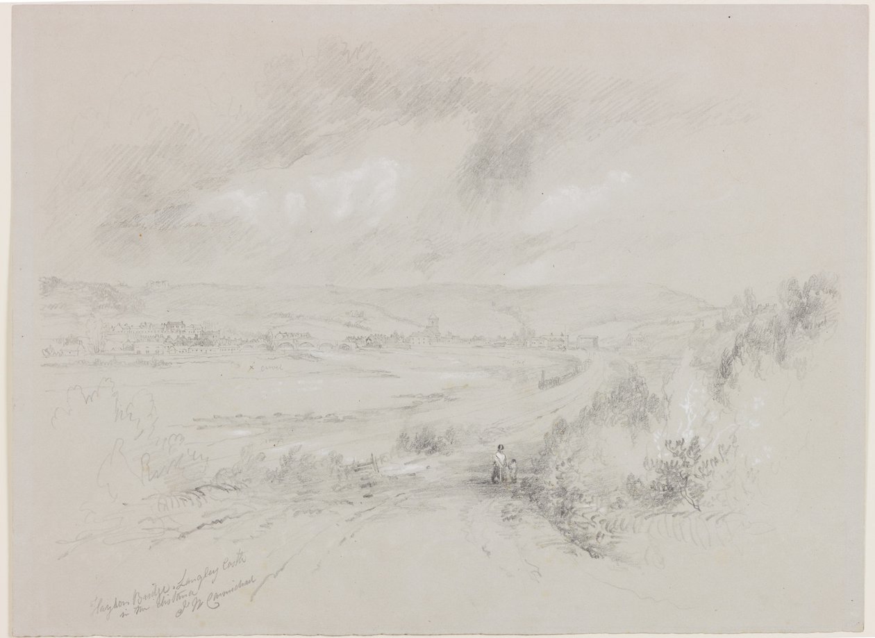 Haydon Bridge, château de Langley au loin - John Wilson Carmichael