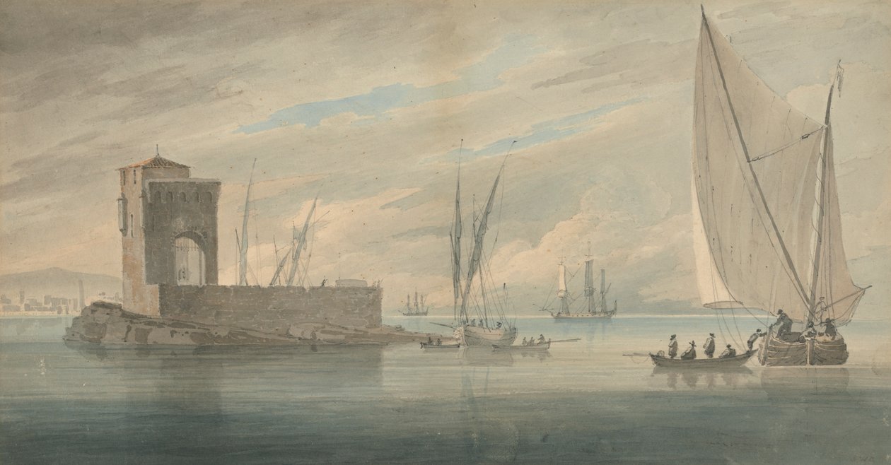 Scène de côte italienne avec navigation insulaire - John Wilson Carmichael
