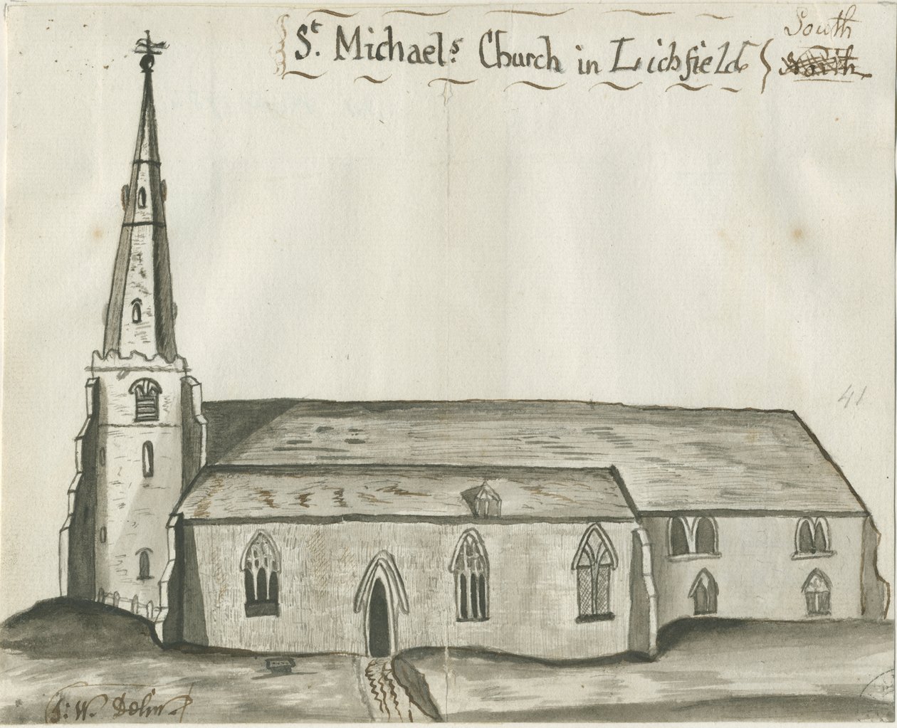 Lichfield - Église St. Michael : dessin sépia, nd [1784] - John Wright