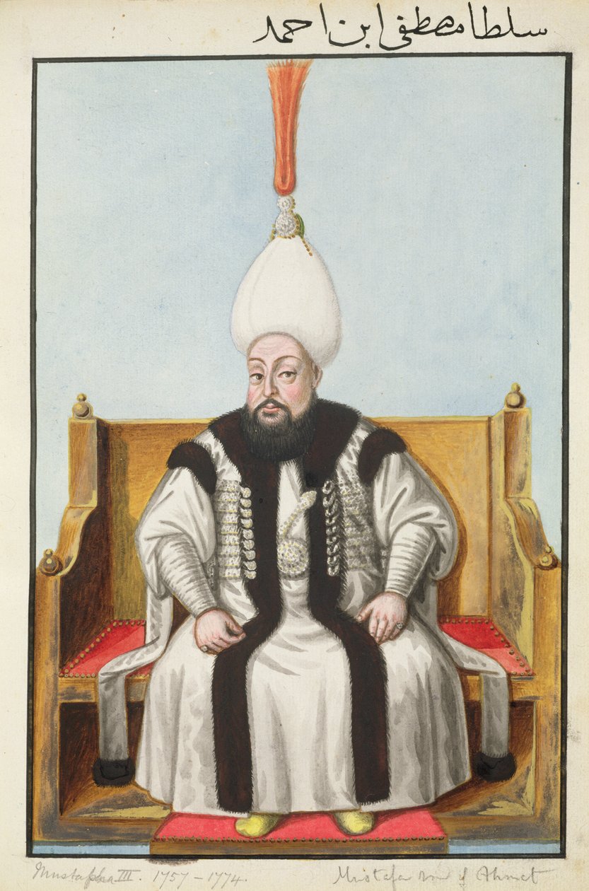 Mustapha III (1717-1774), sultan de 1757 à 1774, tiré de « Une série de portraits des empereurs de Turquie ». - John Young
