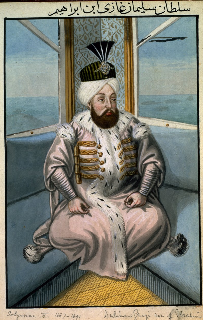 Solyman II (1642-1691), sultan de 1687 à 1691, tiré de « Une série de portraits des empereurs de Turquie ». - John Young