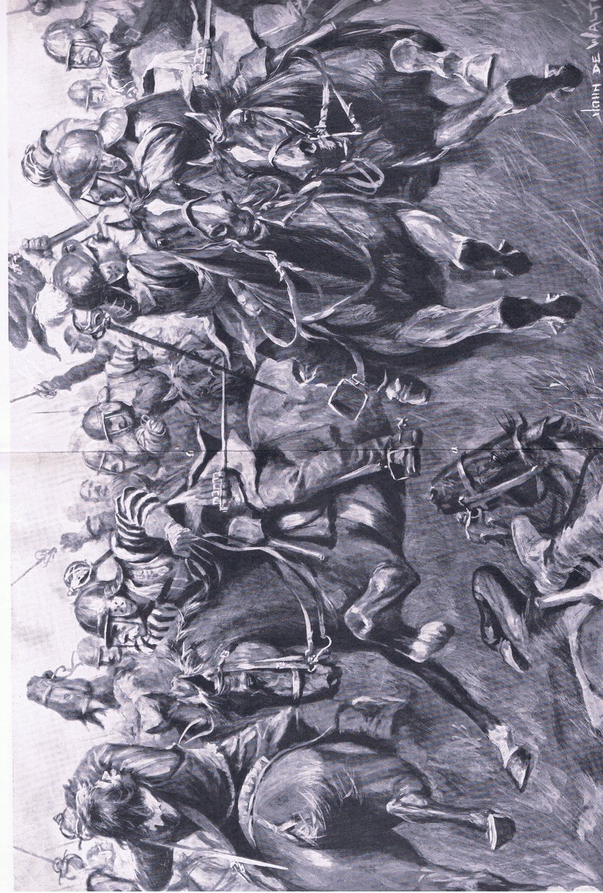 Marston Moor, 2 juillet 1644 : La cavalerie écossaise sous Leslie attaquant le flanc du prince Rupert (illustration de British Battles on Land and Sea) - John de Walton