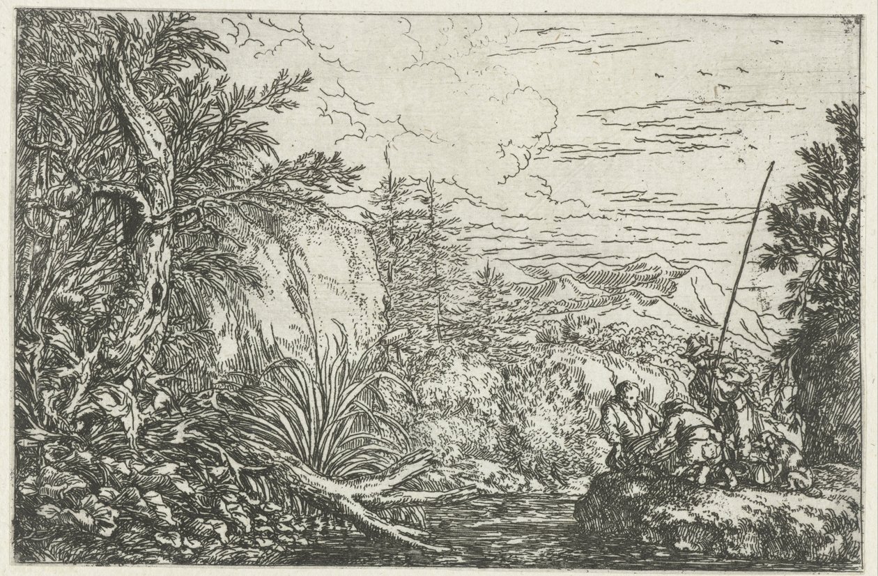 Trois pêcheurs au bord d