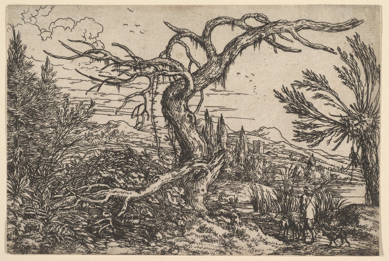Paysage avec un chasseur et ses chiens - Jonas Umbach