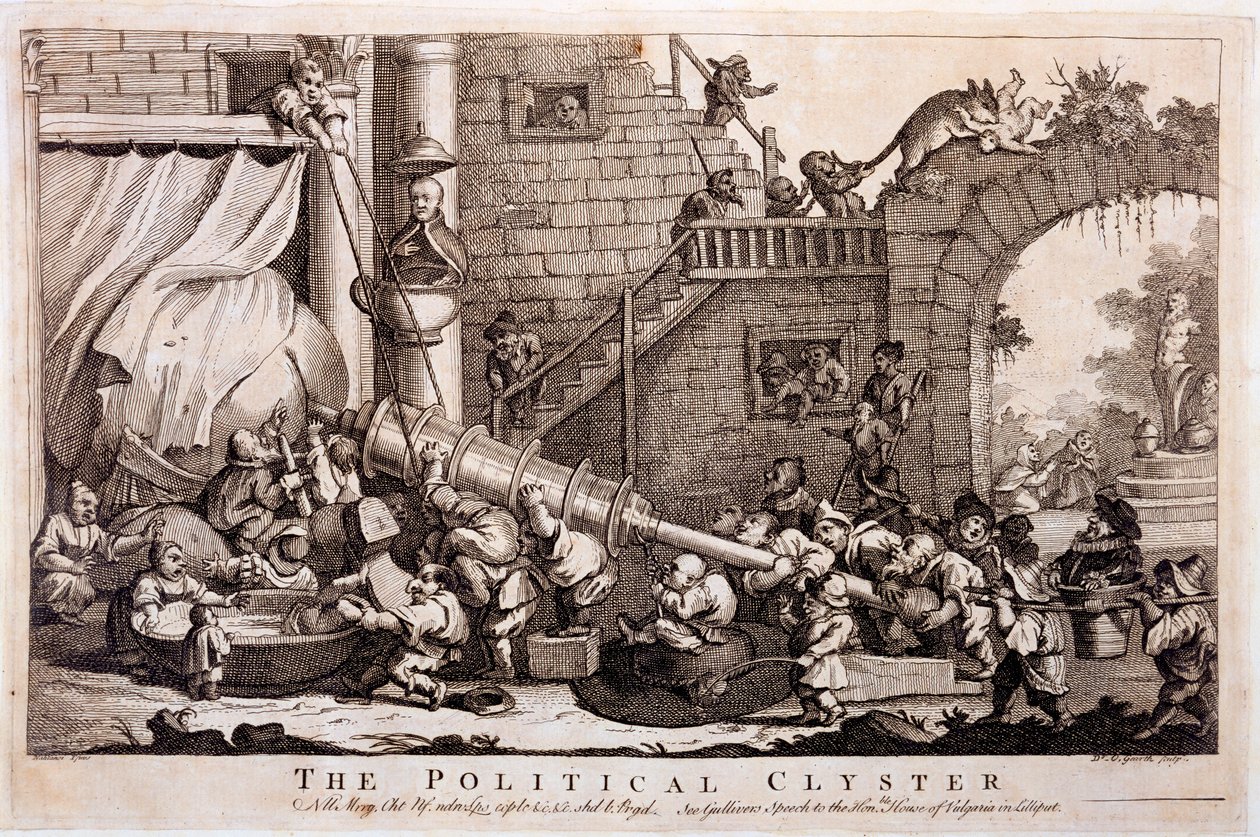 Le Clystère politique, gravure réalisée par William Hogarth, 1757 - Jonathan Swift
