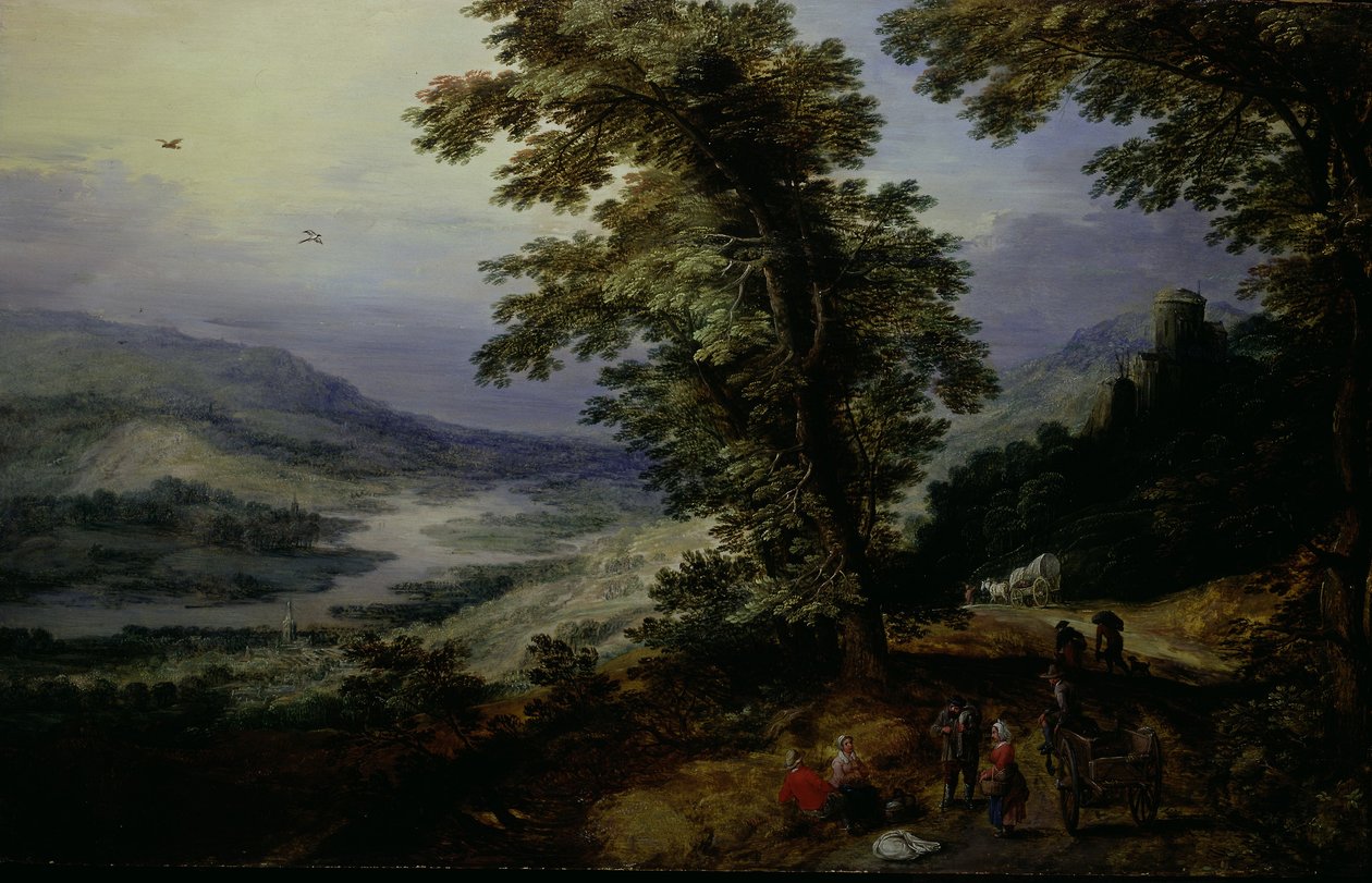 Route de montagne avec des voyageurs, vers 1610-25 (huile sur panneau bercé) - Joos or Josse de The Younger Momper