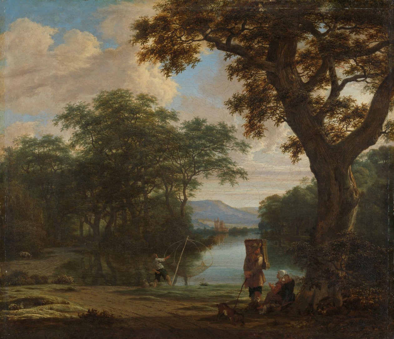 Paysage avec pêcheur au filet carré - Joris van der Haagen