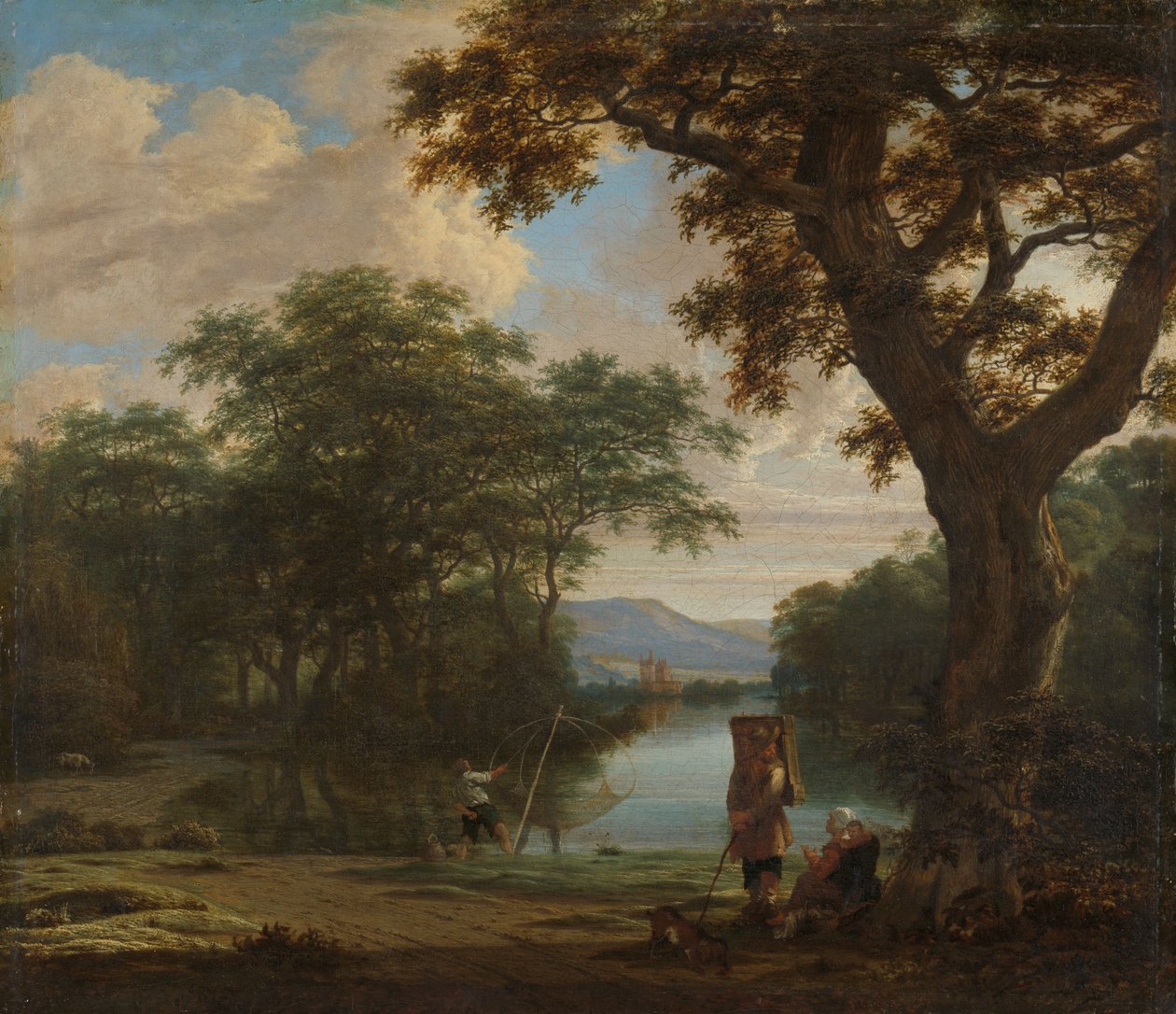 Paysage avec pêcheur au filet carré, vers 1645-1655 (huile sur toile) - Joris van der Haagen or Hagen