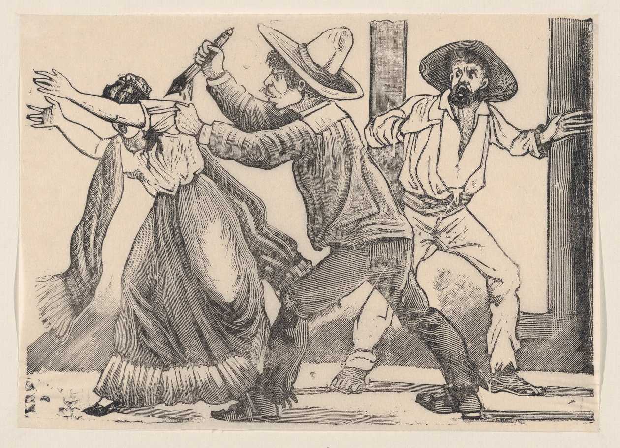 Un homme attrapant une femme par la manche et la poignardant, 1891 - José Guadalupe Posada