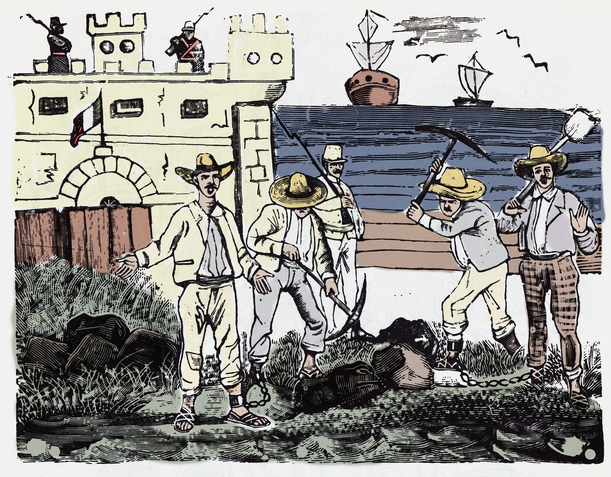 La Révolution mexicaine (1910-1920) : Groupes de prisonniers au travail forcé - Xylographie de Jose Guadalupe Posada (1852-1913) - José Guadalupe Posada