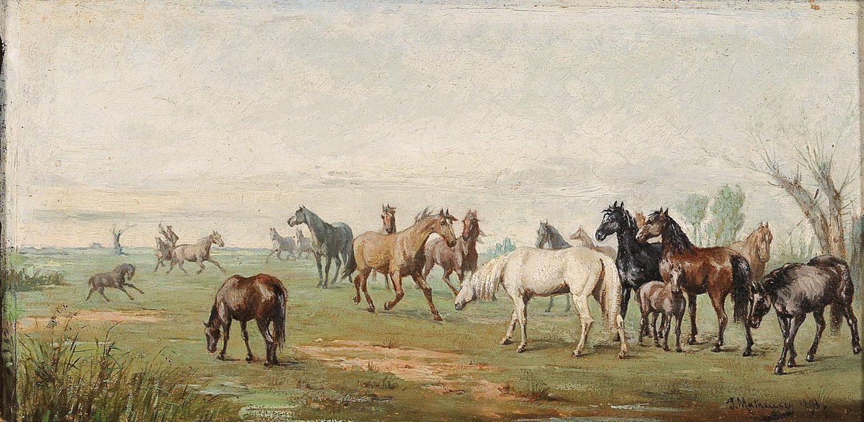 Troupeau de chevaux avec berger - Josef Mathauser
