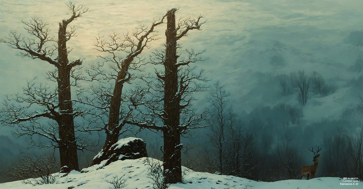 JJM recrée Friedrich-C-D: Tas de pierres dans la neige (Panorama) - Josef Johann Michel