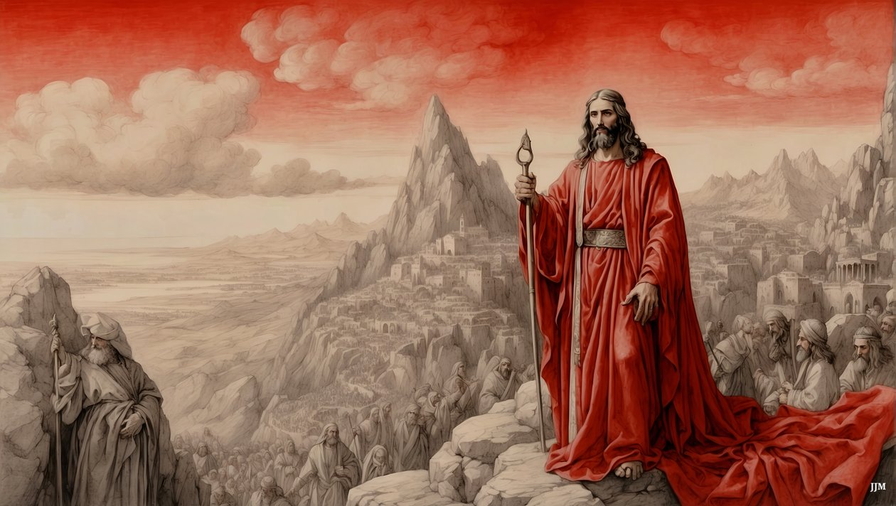Jésus montré par le diable tous les royaumes du monde sur une montagne - Adore-moi - Josef Johann Michel