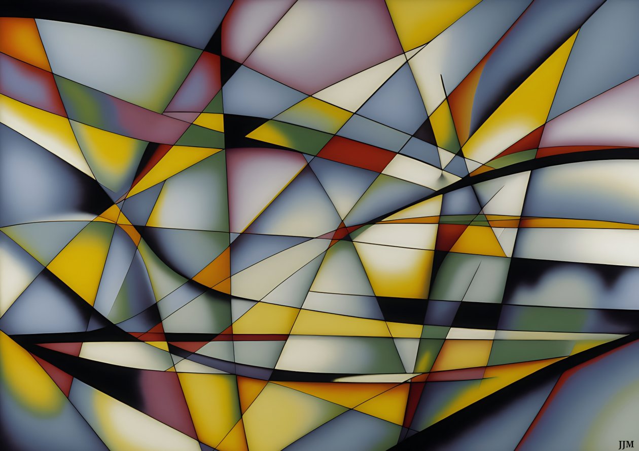 abstrait : argent-jaune_courbes+triangles 1 - Josef Johann Michel
