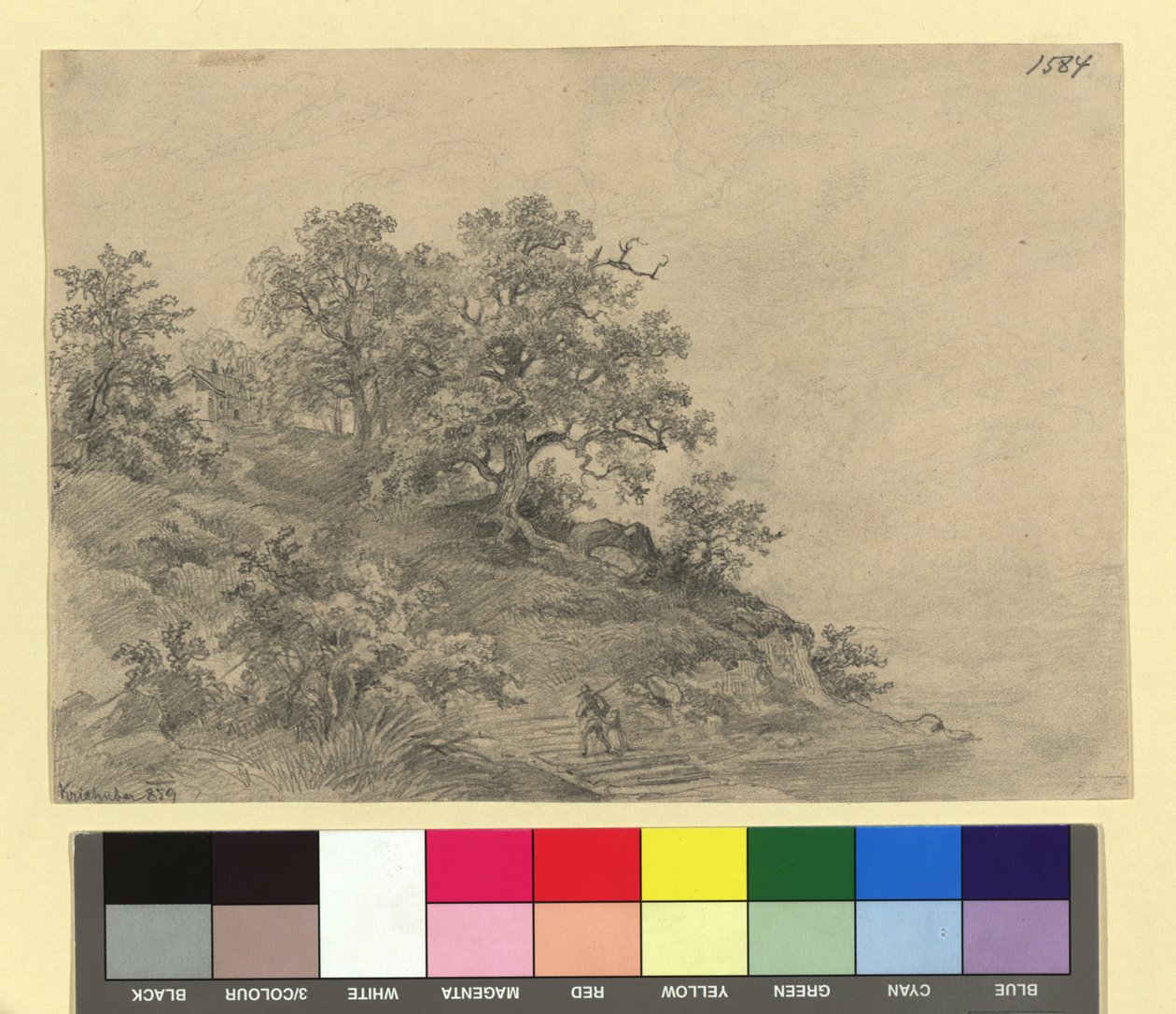 Colline boisée avec une ferme - Josef Kriehuber