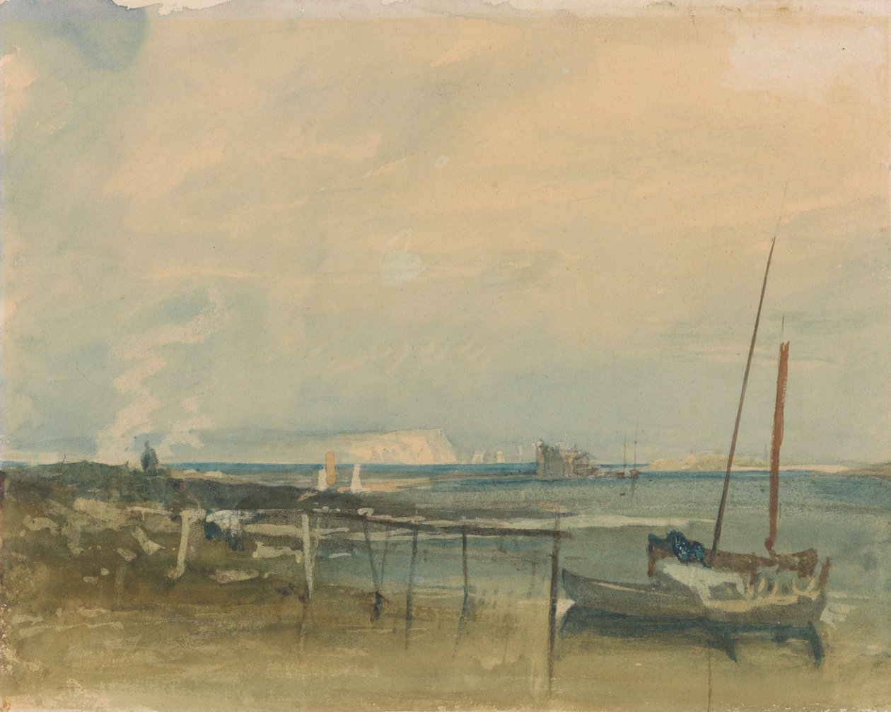 Scène côtière avec falaises blanches et bateaux sur le rivage - Joseph Mallord William Turner