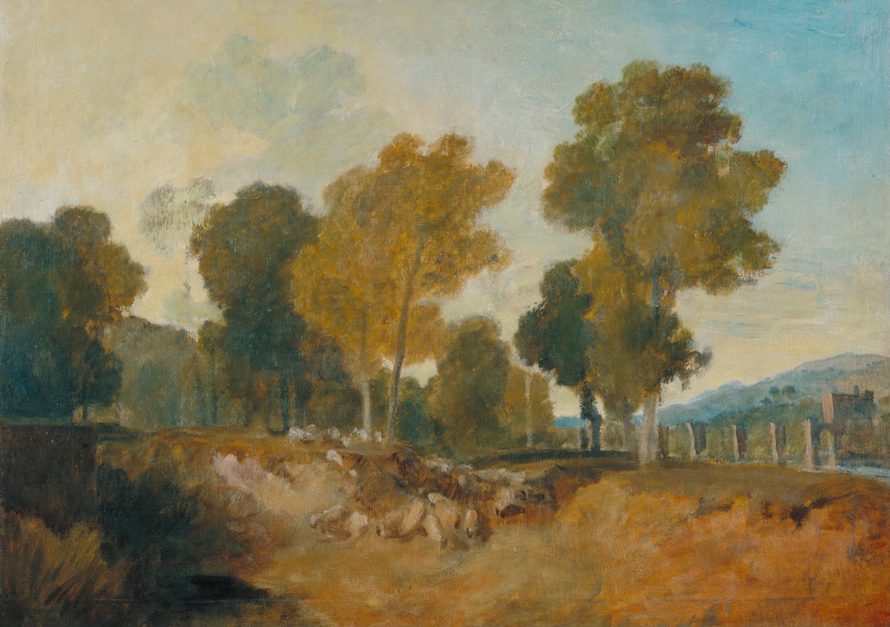 Arbres au bord de la rivière, avec un pont à mi-distance - Joseph Mallord William Turner