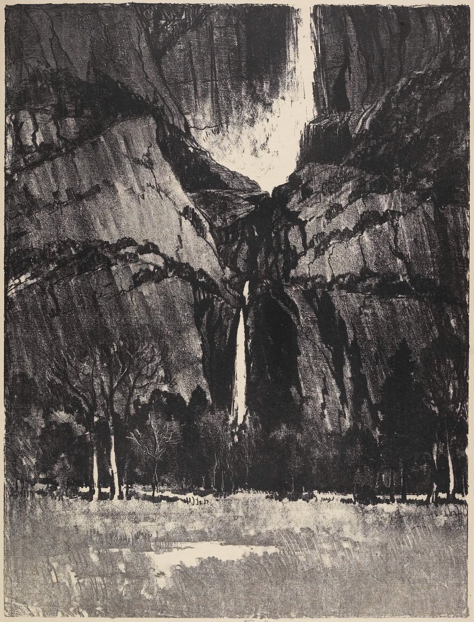 Les chutes inférieures, Yosemite, 1912 - Joseph Pennell