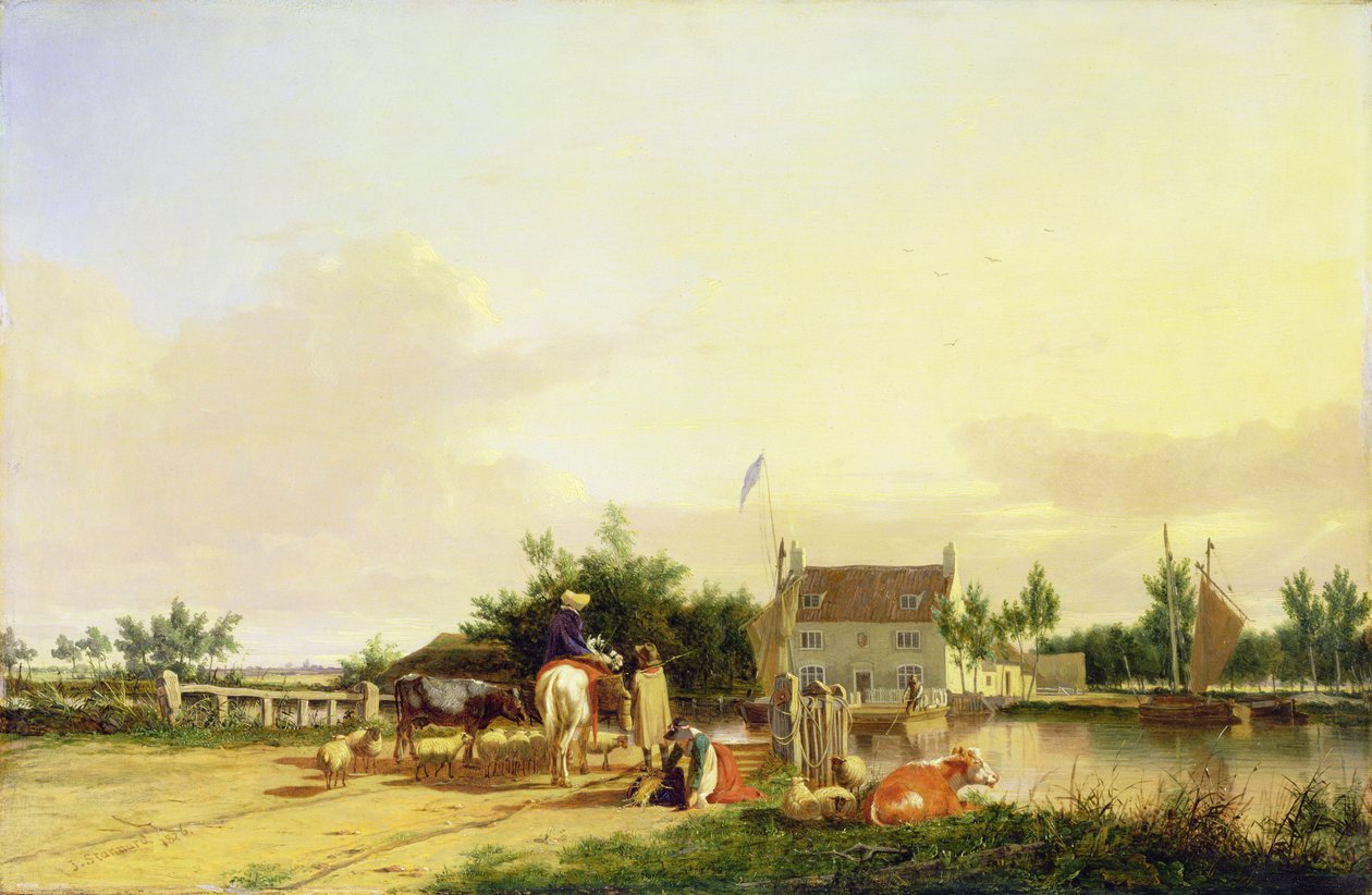 Buckenham Ferry sur la rivière Yare, Norfolk, 1826 - Joseph Stannard