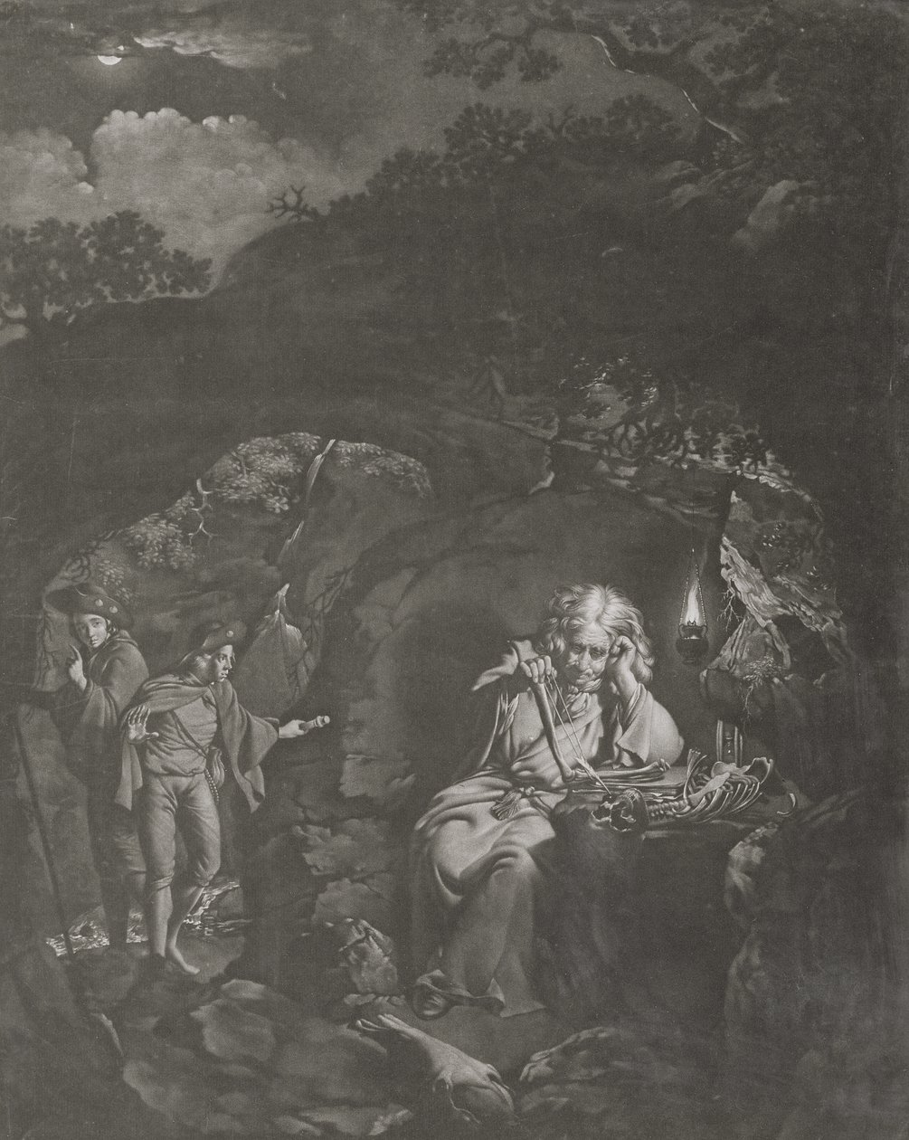 Un philosophe à la lumière de la lampe (gravé par William Pether, 1770) - Joseph Wright of Derby