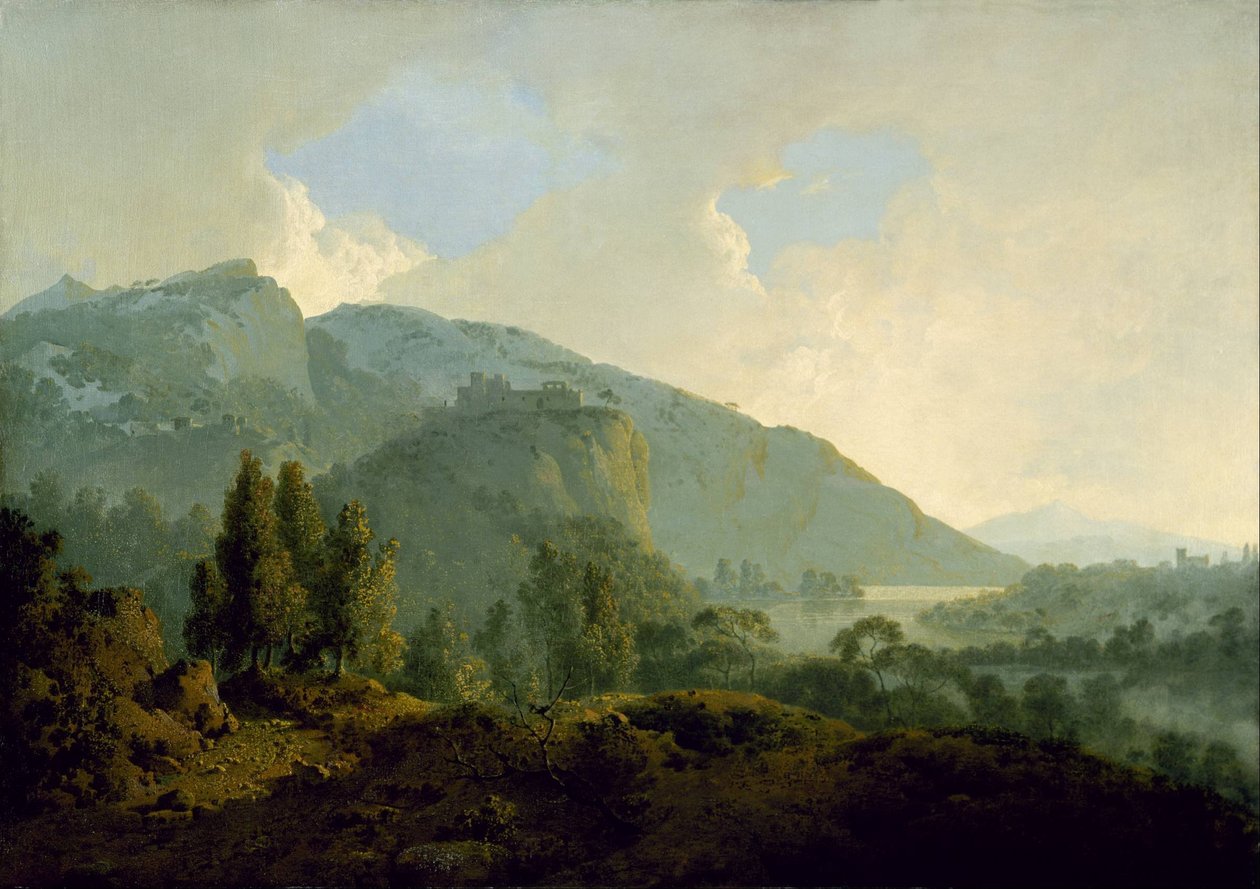 Paysage italien avec montagnes et rivière - Joseph Wright of Derby