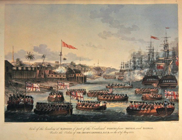 Vue du débarquement à Rangoon d