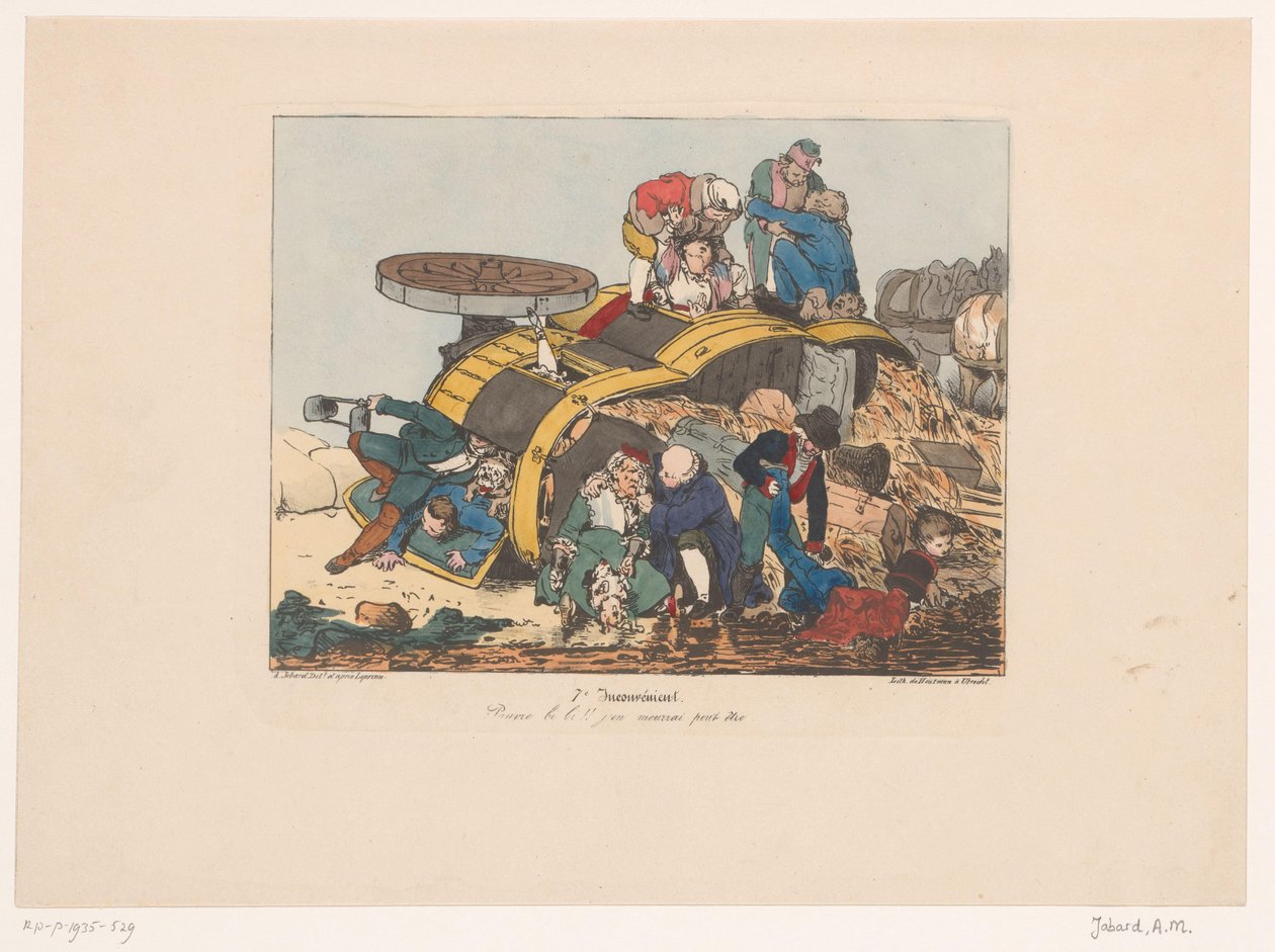 Chariot de foin renversé avec passagers (Pauvre bi bi!! j