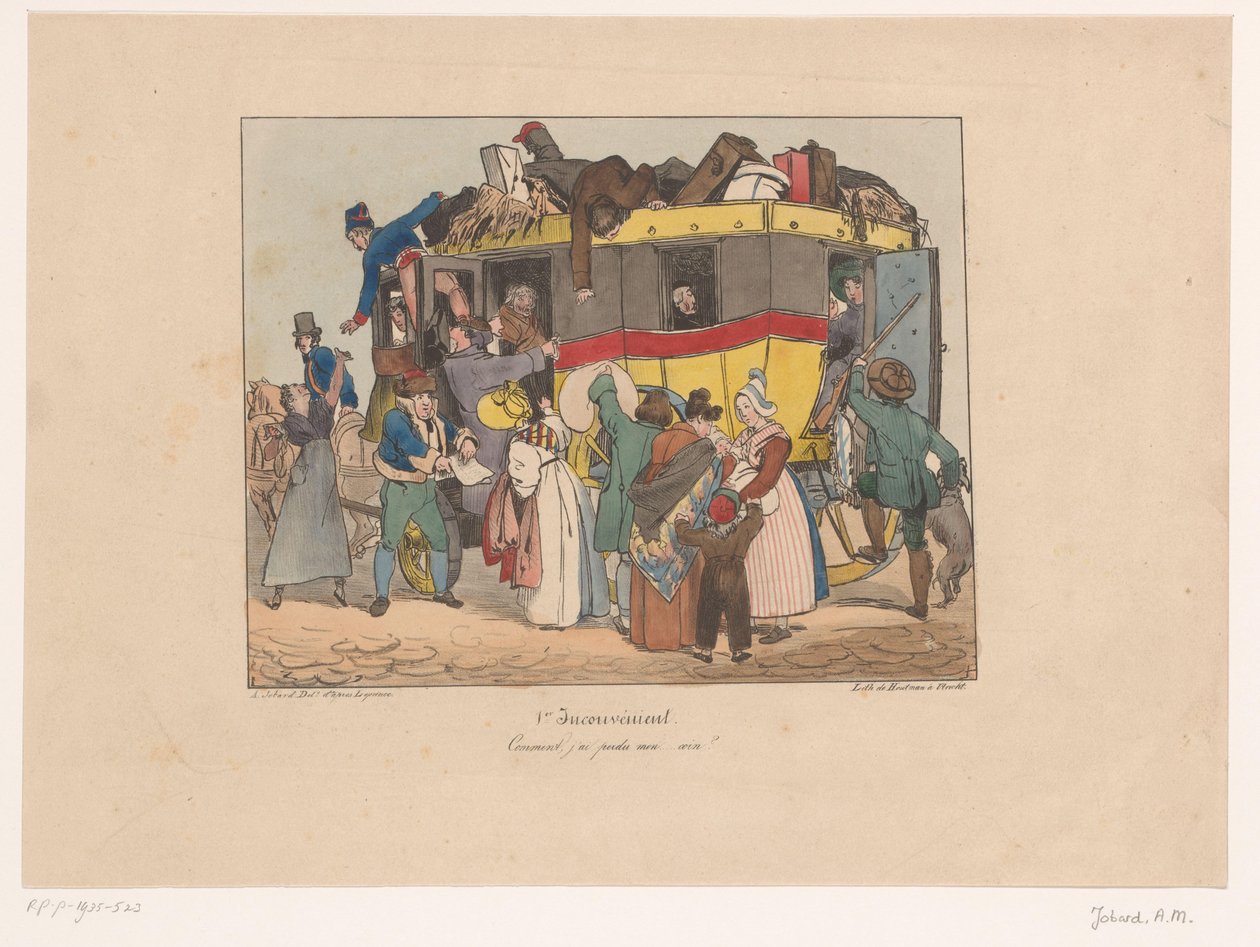 Passagers essayant de monter dans un omnibus bondé (Inconvénients) - Joseph Ambroise Jobard
