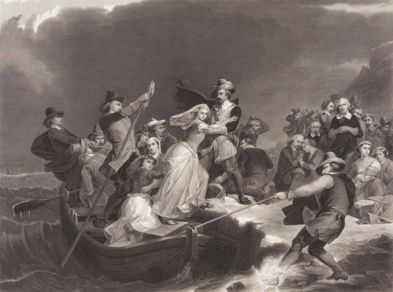 Les pèlerins débarquant à Plymouth Rock en 1620 - Joseph Andrews