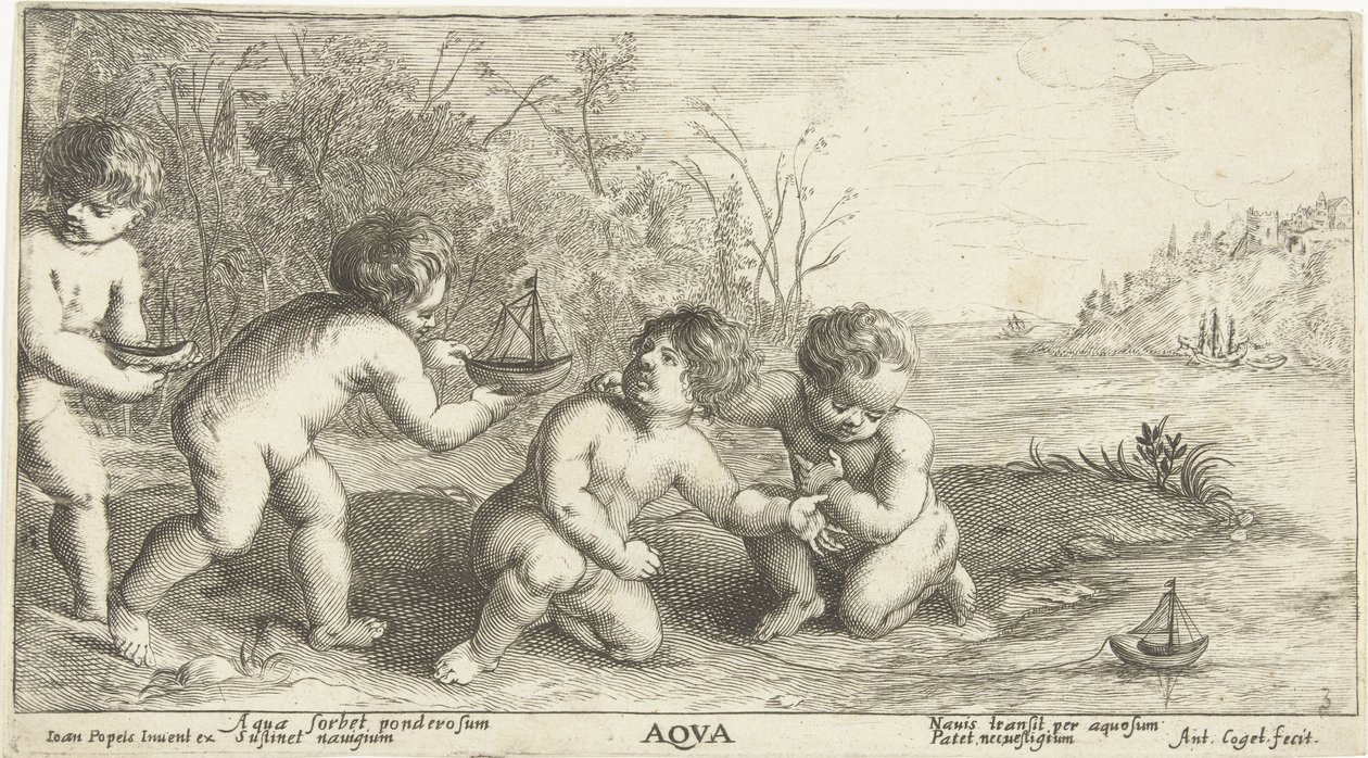 Enfants jouant avec des bateaux - Joseph Antoine Cochet