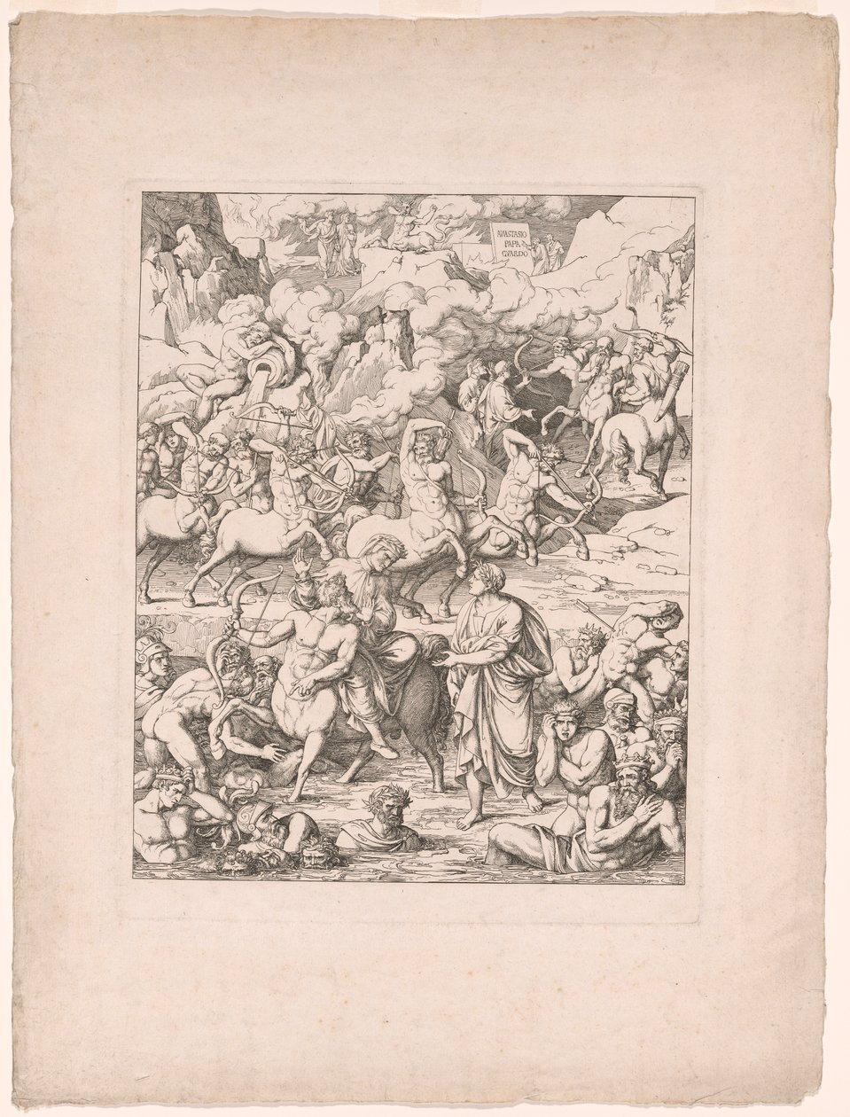 Dante traverse le fleuve de sang des tyrans et des meurtriers sur le dos de Nessus le centaure - Joseph Anton Koch