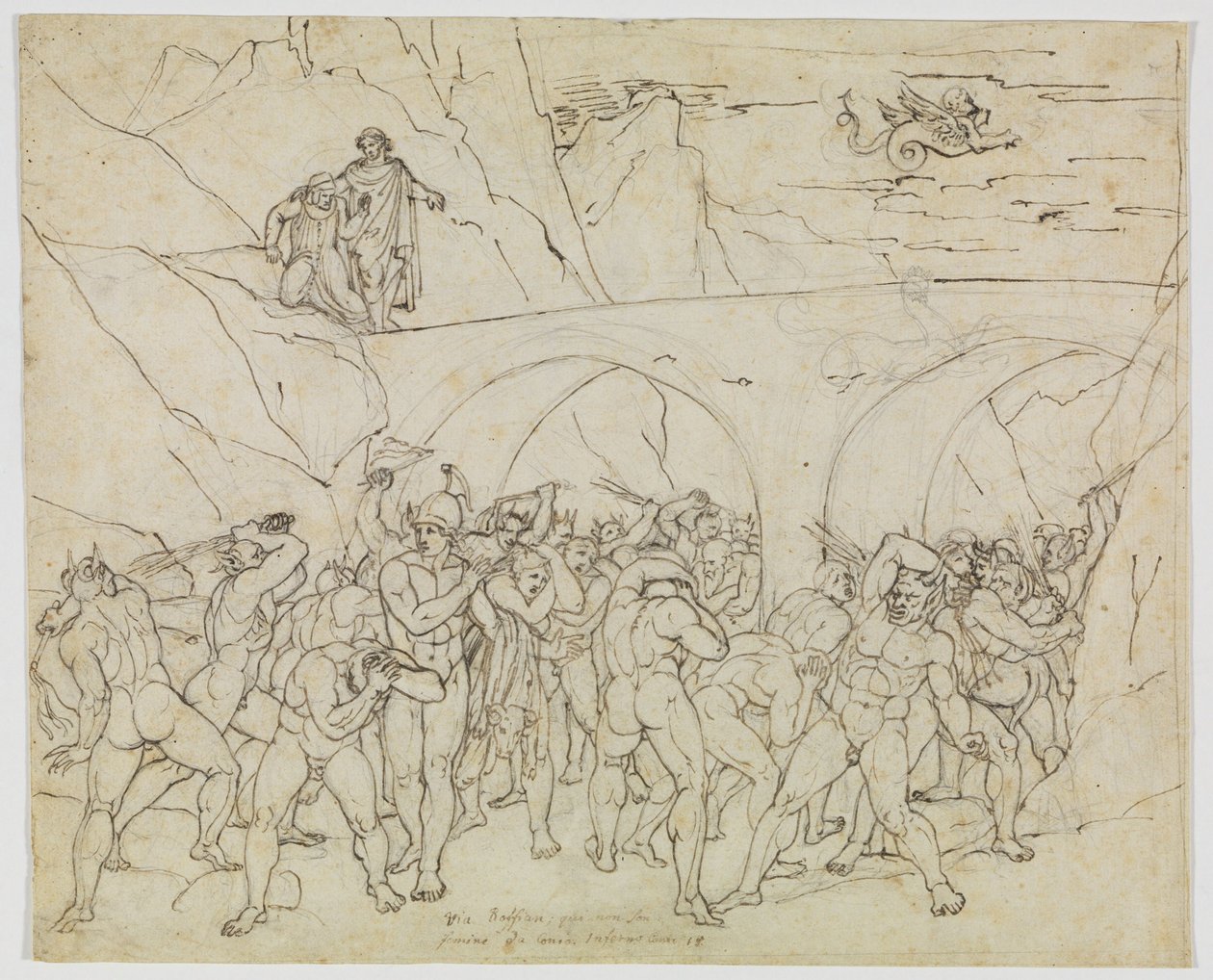 Les entremetteurs, les escrocs et les flatteurs, fouettés par les démons (Dante, L