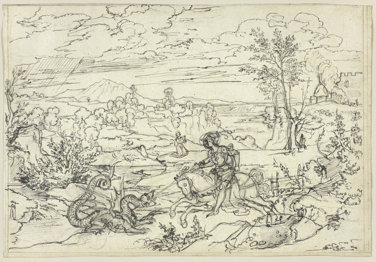 Paysage avec Saint Georges et le Dragon et le Mont Soratte - Joseph Anton Koch