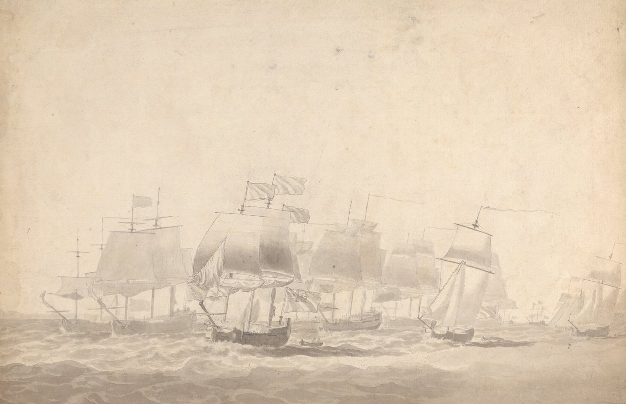 Plusieurs Navires en Formation de Bataille dans une Mer Agitée - Joseph Cartwright