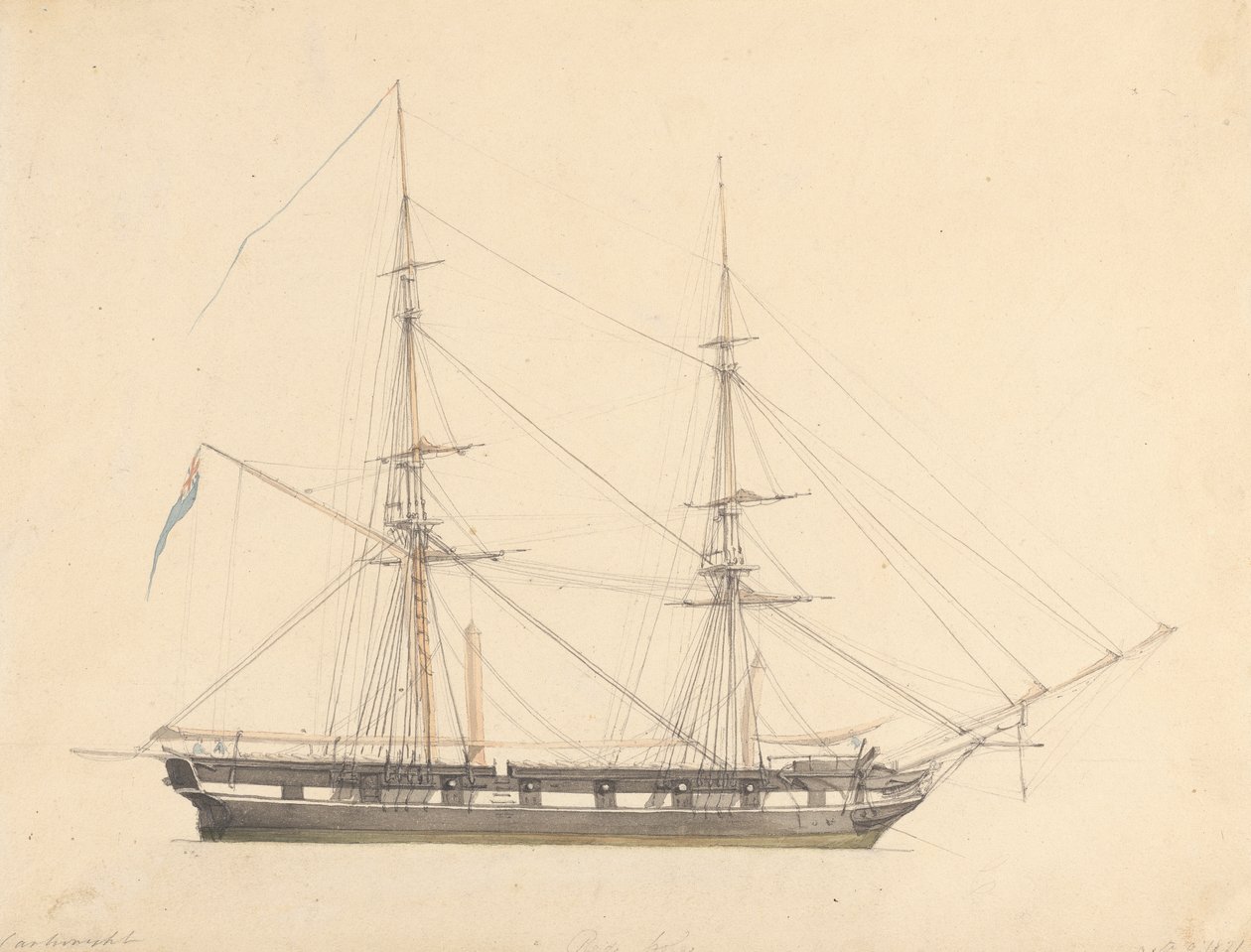 Brig simple avec Union Jack et trois figures - Joseph Cartwright