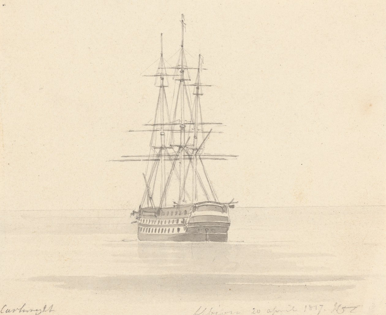 Frégate unique, poupe en avant; Albion 20 avril 1817 - Joseph Cartwright