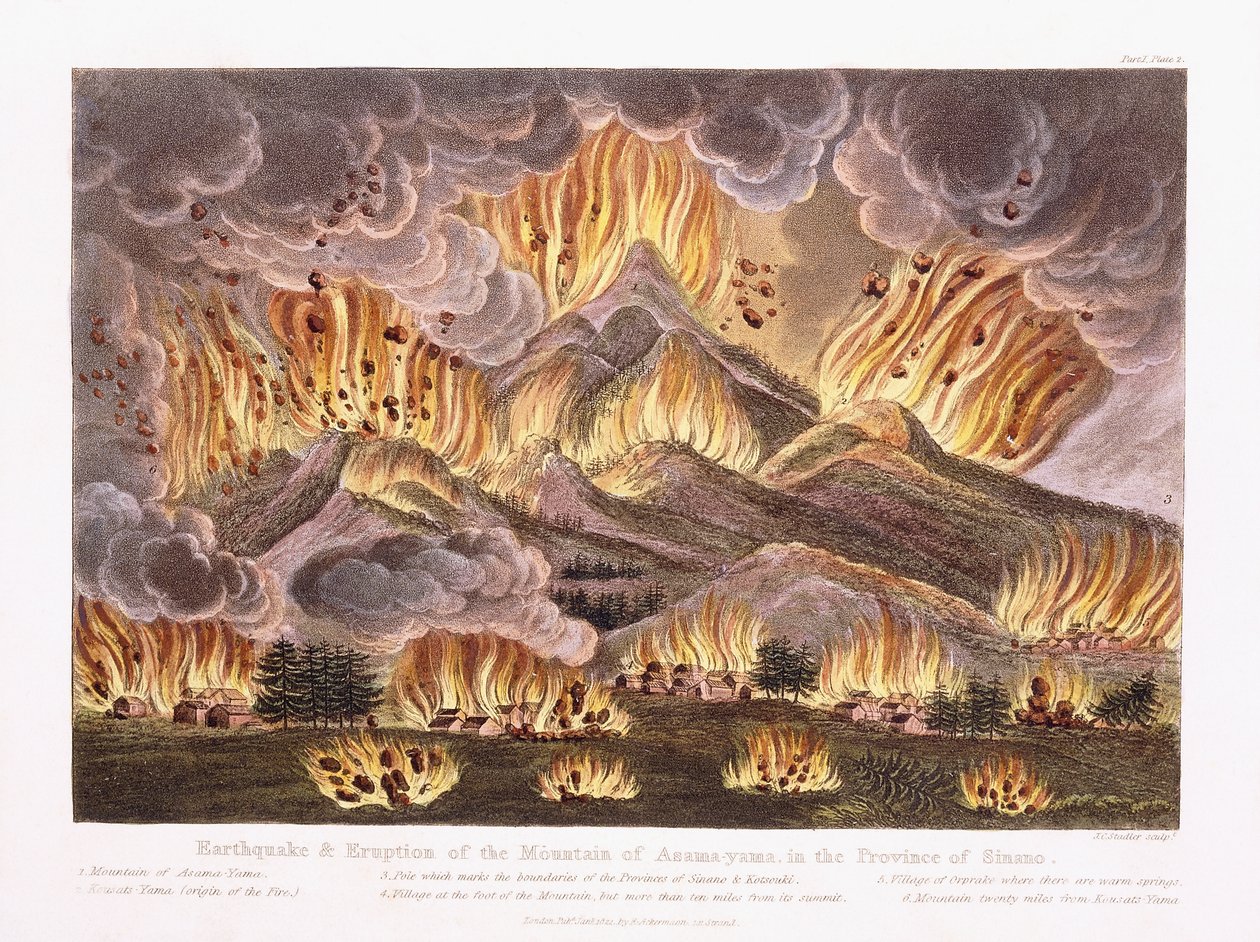 Tremblement de terre et éruption du Mont Asama-yama dans la province de Sinano, 1822 - Joseph Constantine Stadler