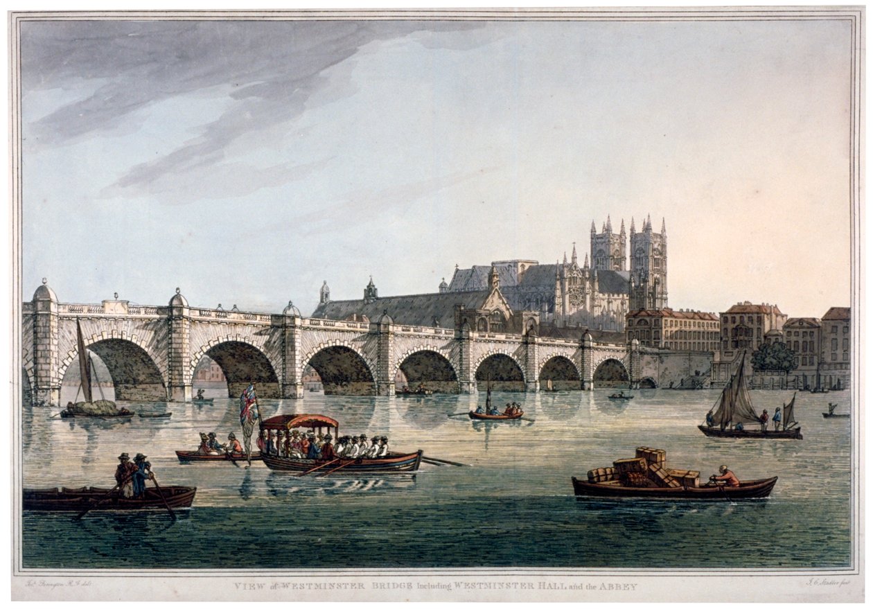 Pont de Westminster, Abbaye de Westminster et Westminster Hall, Londres, 1789 - Joseph Constantine Stadler