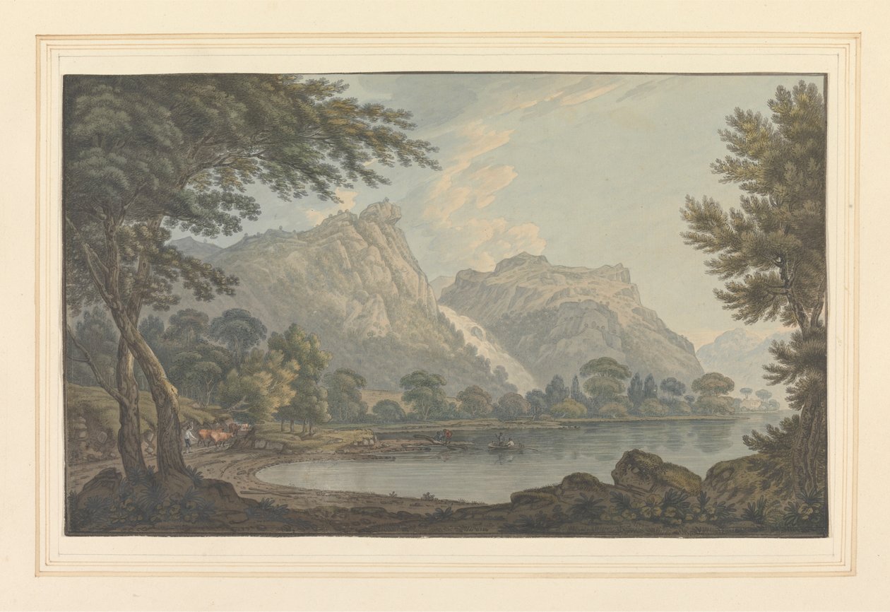 Rochers de Lodore -- chute et cottage - distance - Joseph Farington