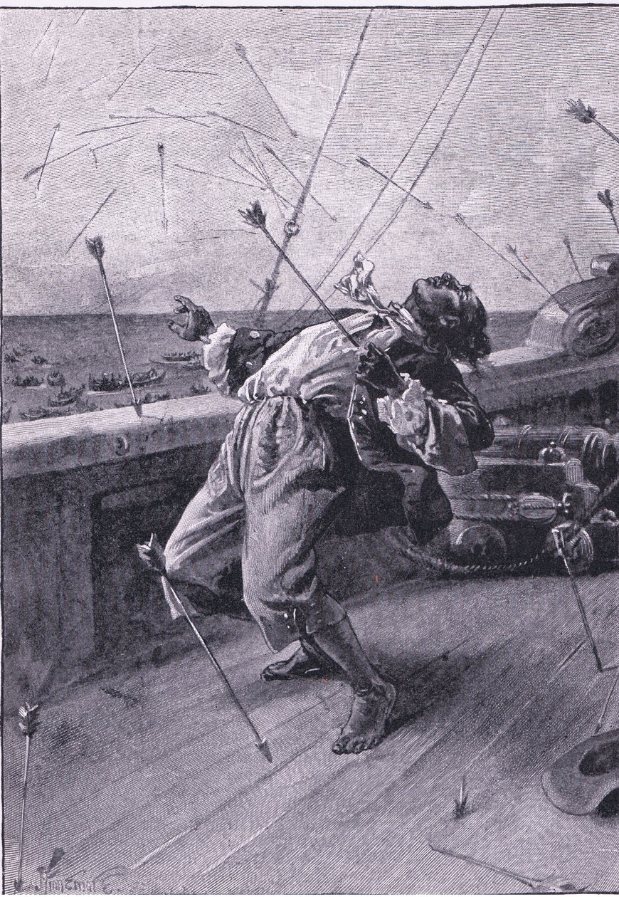 Ils ont lâché leurs flèches et ont tué le pauvre Vendredi (lithographie) - Joseph Finnemore