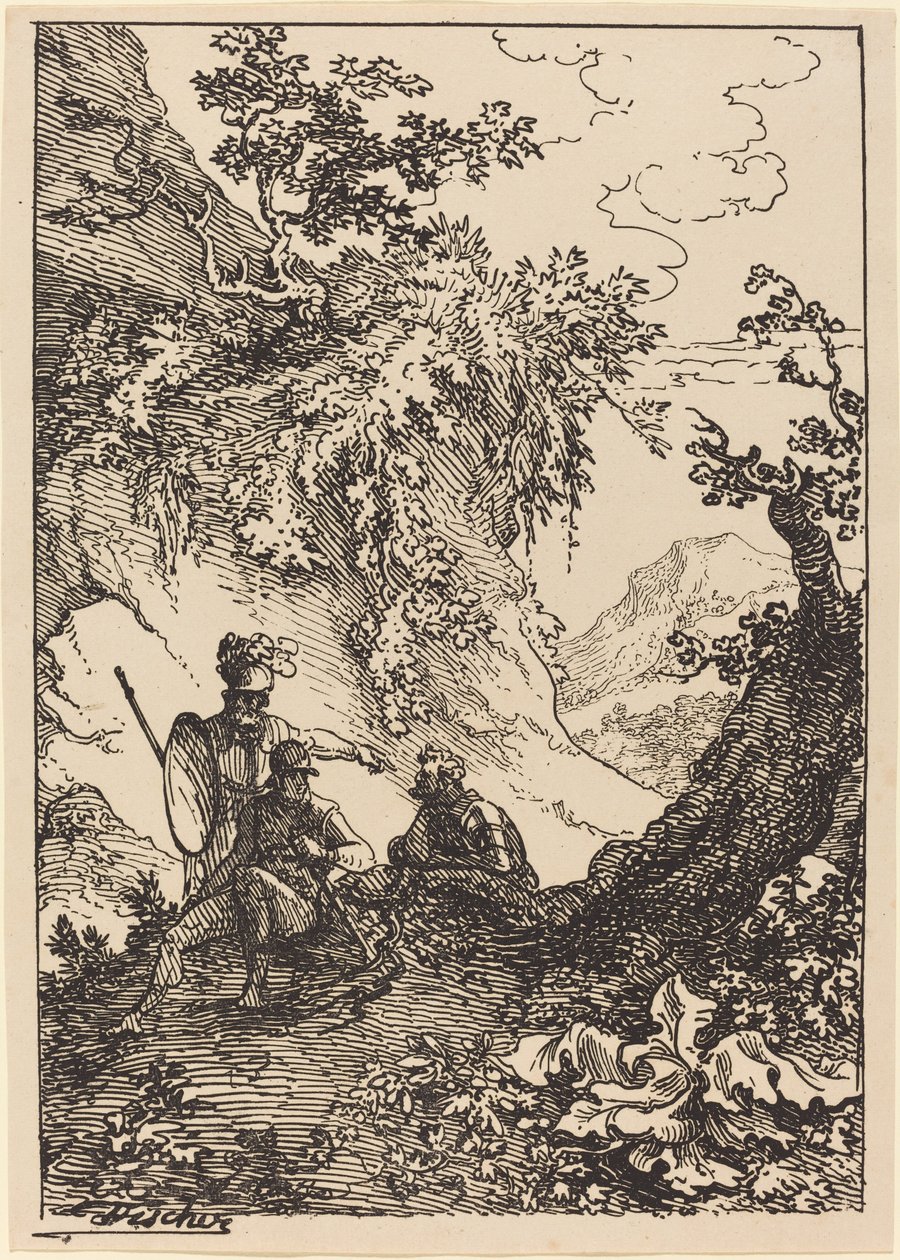 Paysage avec hommes en armure, souche d