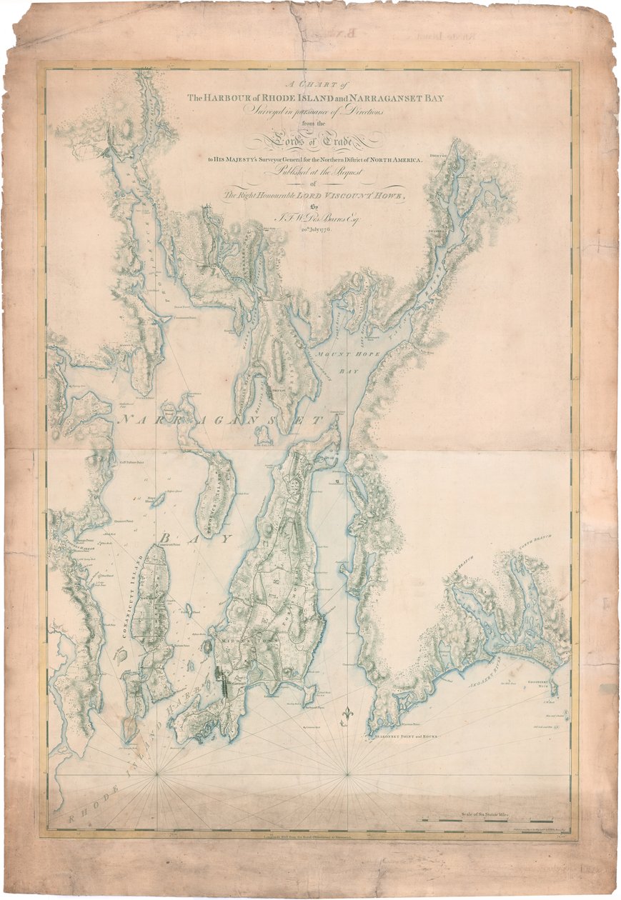Carte du port de Rhode Island et de la baie de Narragansett - Joseph Frederick Wallet DesBarres