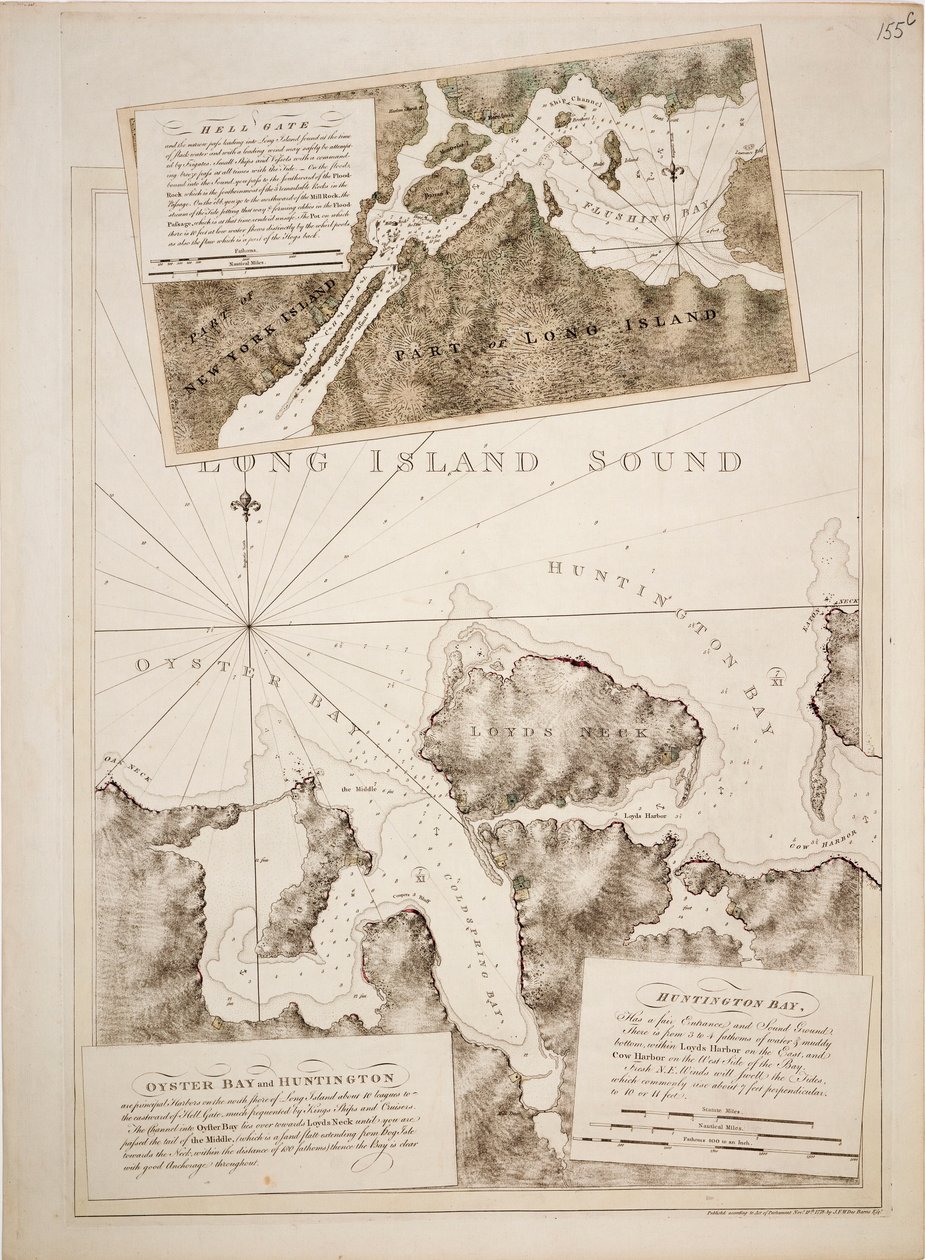 Carte de Oyster Bay et Huntington Bay, Long Island Sound - Joseph Frederick Wallet DesBarres
