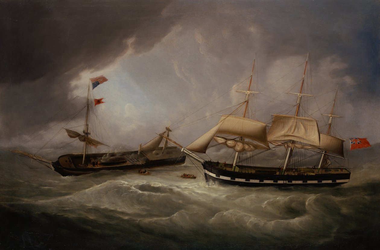 Les passagers du Troope, un navire marchand américain démantelé, secourus par un navire marchand britannique (huile sur toile) - Joseph Heard