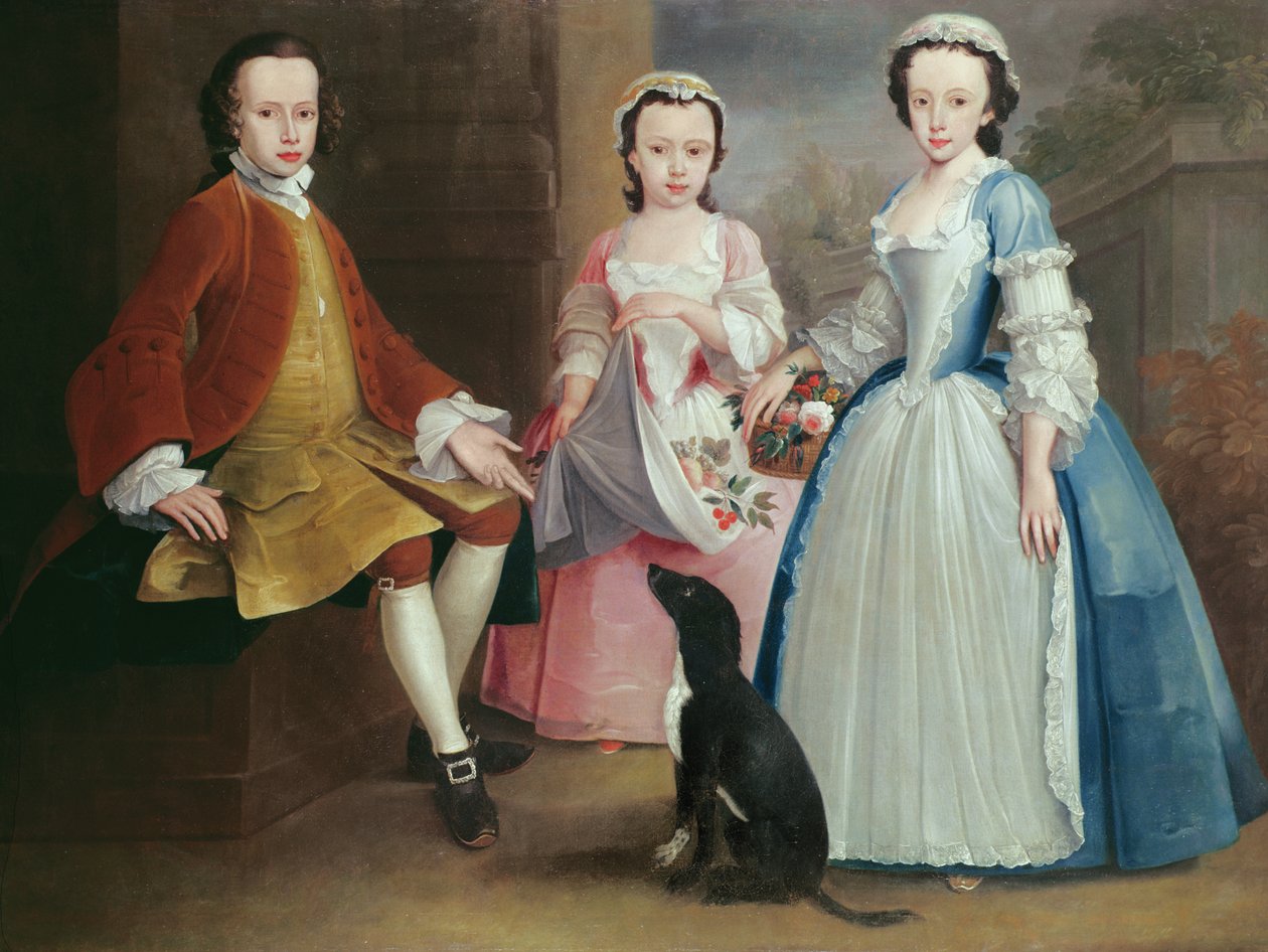 Sara, Anna et Evan Davies avec leur chien - Joseph Highmore