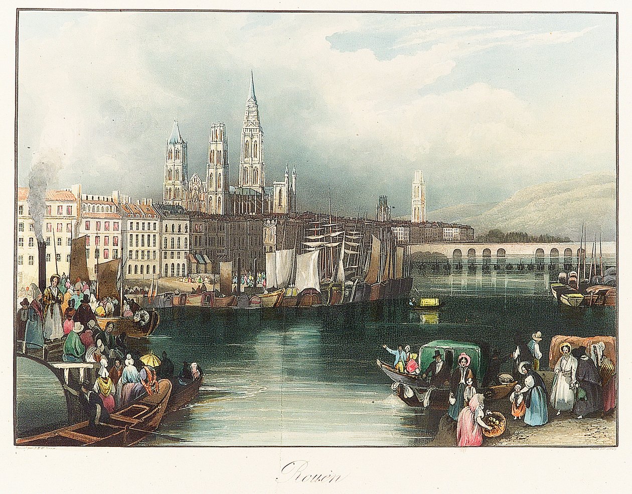 Rouen (France). Lithographie par Joseph Mallord William Turner - Joseph Mallord William Turner