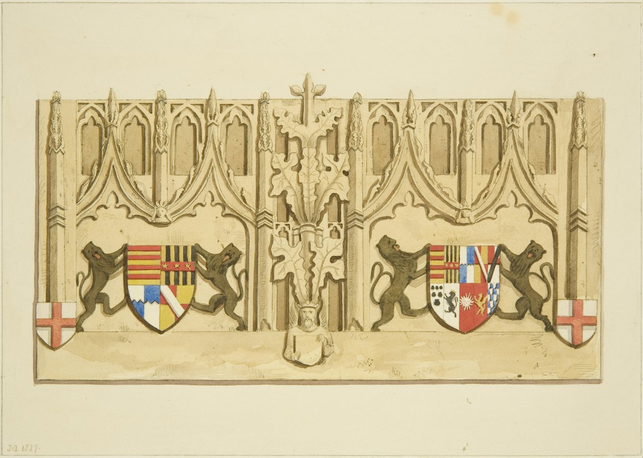 Sculpture sur le mur derrière les sièges de la corporation dans St Mark