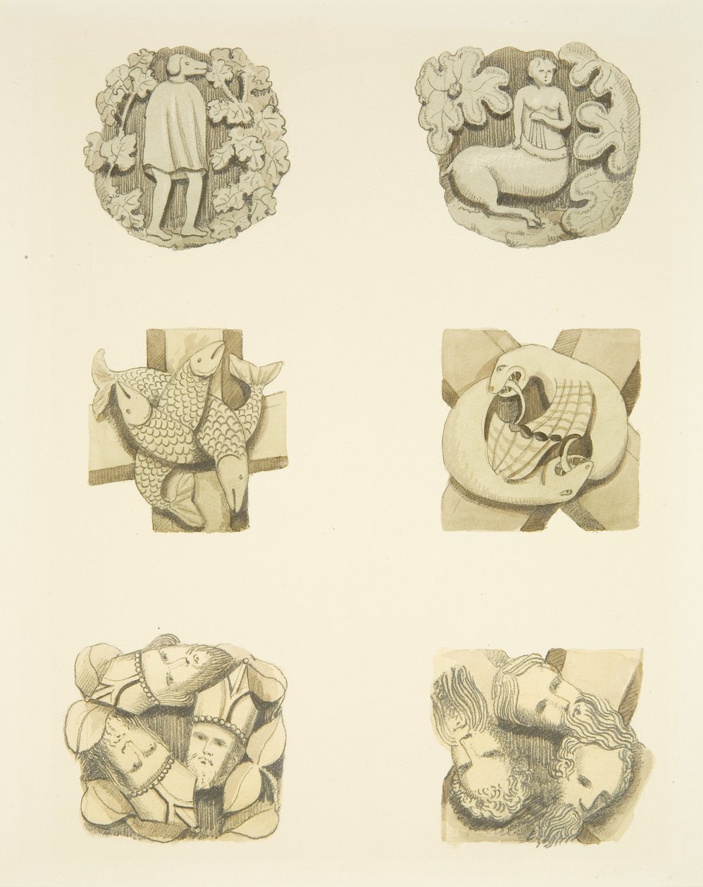 Six pierres de voûte au plafond en entrant par la porte nord de la cathédrale de Bristol - Joseph Manning
